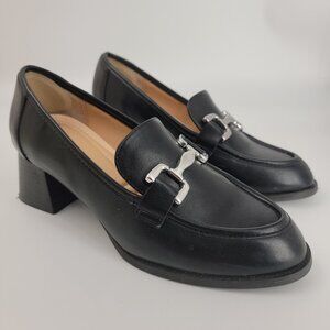 Adrienne Vittadini Black With Silver Horse-bit Loafers 7 1/2 M